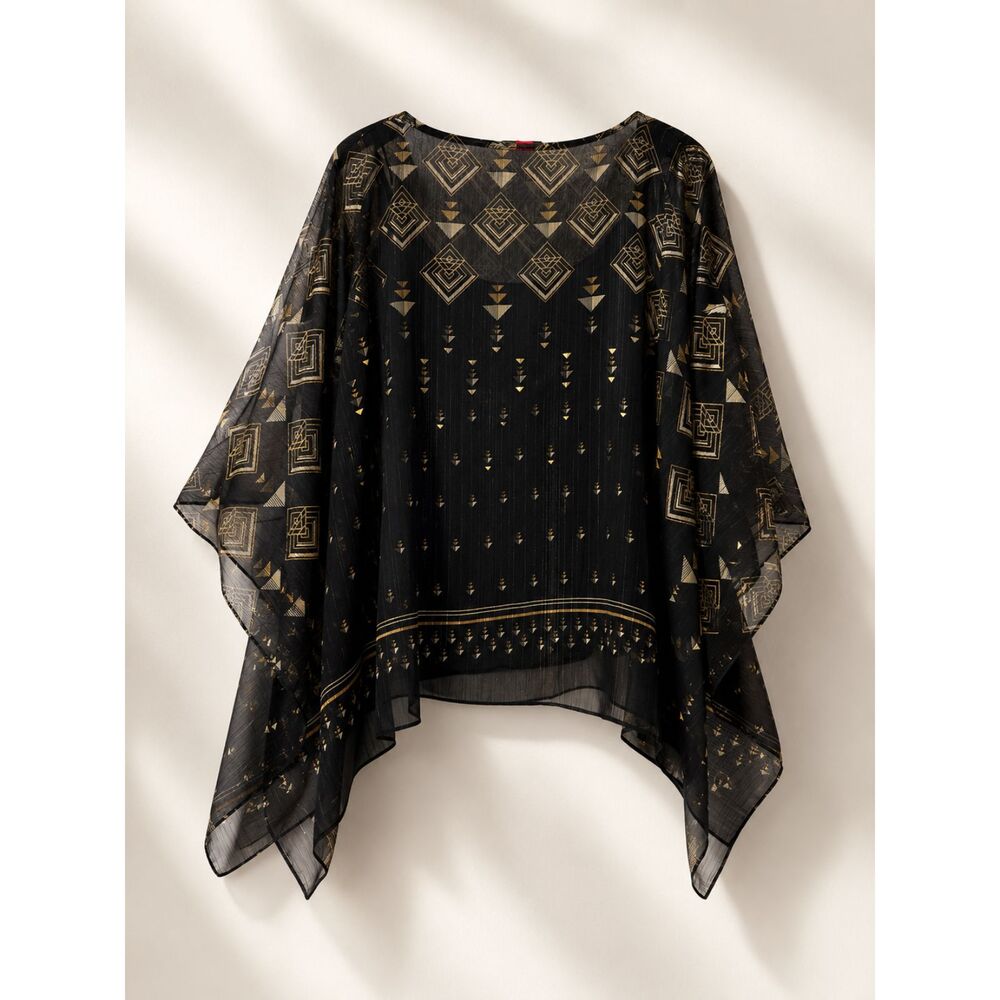 Vince Camuto Sheer Black and Gold Kimono Sleeve Blouse | XS | New Without Tags